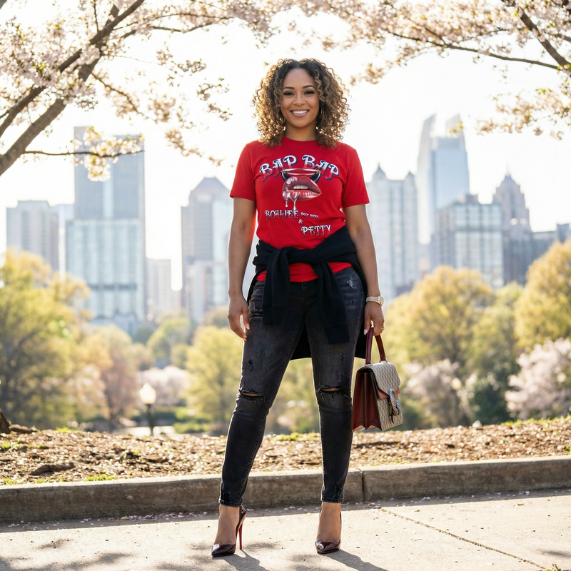 BAP BAP "Boujee & Petty" CHAMPION Graphic Tee – Women's Streetwear Shirt